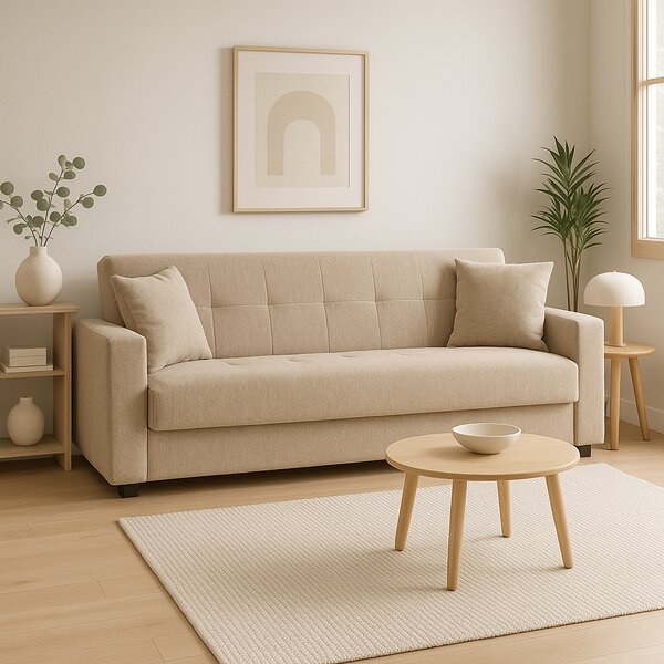 DecHome Divano Letto 3 Posti Moderno in Tessuto Dimensioni 212x80x87 cm colore Beige - Nora