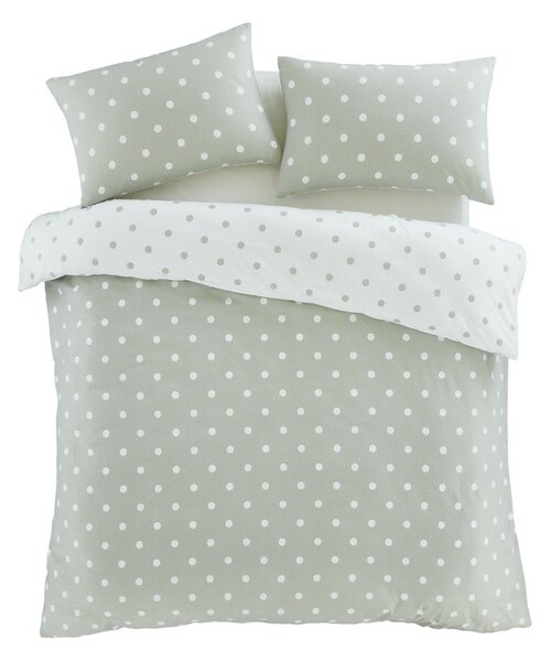 Set copripiumino e federa bianco e verde in flanella per letto singolo 135x200 cm Polka Dot – Catherine Lansfield