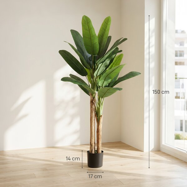 HOMCOM Set da 2 Piante Artificiali, Banani in Vaso da interno per Casa e Ufficio, Soggiorno e Camera, 17x17x150 cm, Verde | Aosom Italy