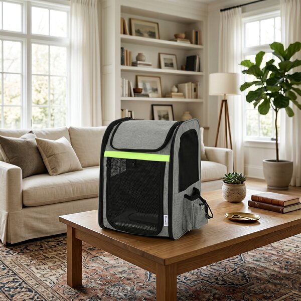 PawHut Trasportino Espandibile per Gatti con con 5 Tasche e Striscia Riflettente, 33,5x28x42 cm, Grigio Chiaro | Aosom Italy