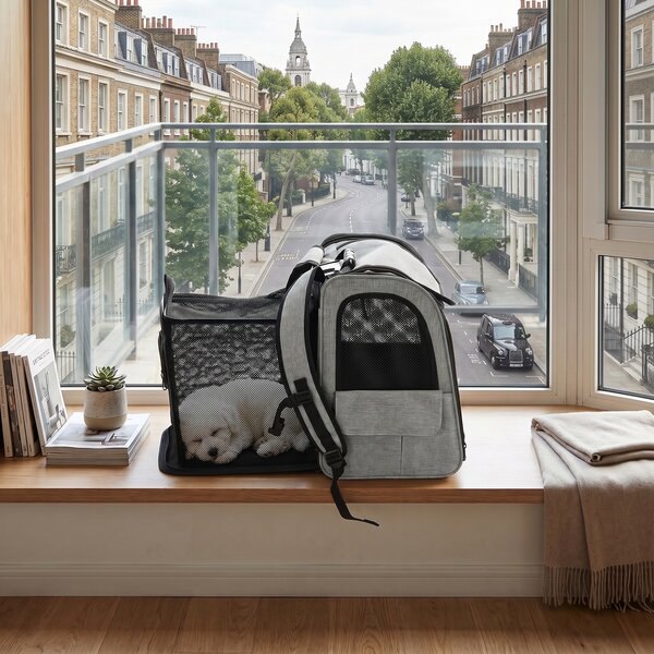 PawHut Trasportino Espandibile per Gatti con con 5 Tasche e Striscia Riflettente, 33,5x28x42 cm, Grigio Chiaro | Aosom Italy