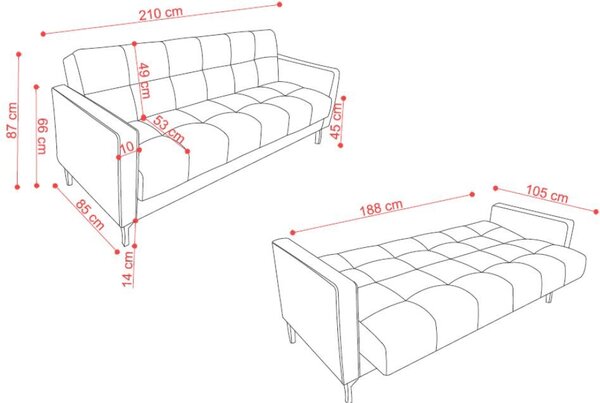 DecHome Divano Letto 3 Posti Moderno Vano Contenitore in Velluto Dimensioni 210x85x87 cm colore Grigio - Legen