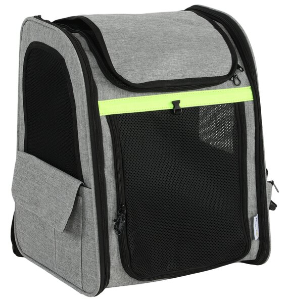 PawHut Trasportino Espandibile per Gatti con con 5 Tasche e Striscia Riflettente, 33,5x28x42 cm, Grigio Chiaro | Aosom Italy