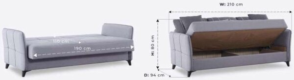 DecHome Divano Letto 3 Posti Moderno Vano Contenitore in Tessuto Dimensioni 210x94x80 cm colore Grigio Chiaro - Panama