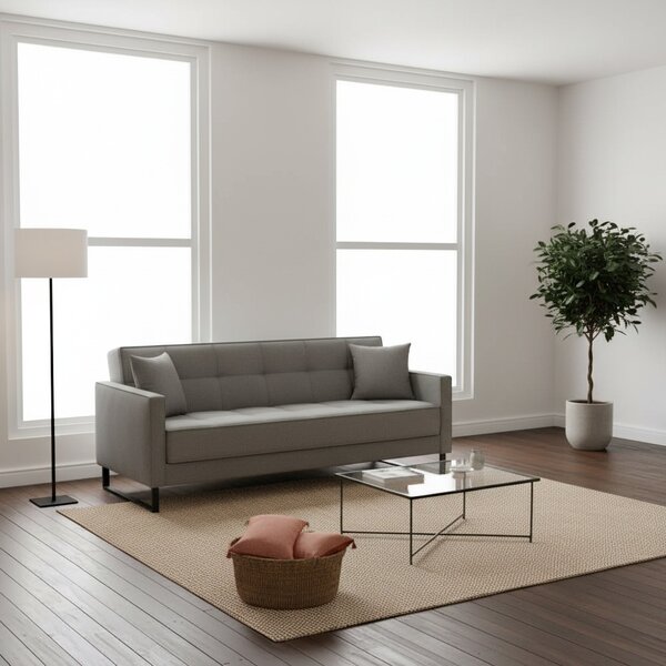 DecHome Divano Letto 3 Posti Moderno Vano Contenitore in Velluto Dimensioni 210x85x87 cm colore Grigio - Legen