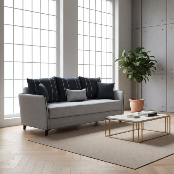 DecHome Divano Letto 3 Posti Moderno Vano Contenitore in Tessuto Dimensioni 210x94x80 cm colore Grigio Chiaro - Panama