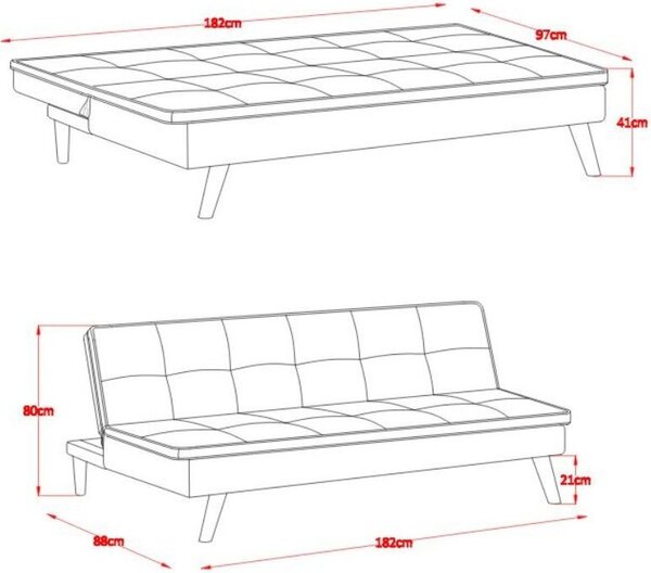 DecHome Divano Letto 3 Posti Scandinavo in Tessuto Dimensioni 182x88x80 cm colore Grigio - Lunaria