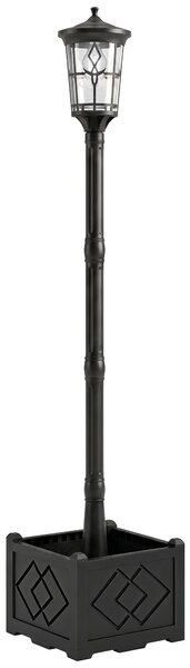 Outsunny Lampione Solare da Giardino con Vaso 2 Modalità di Luminosità Automatico, 41.5x41.5x202.5 cm, Nero | Aosom Italy