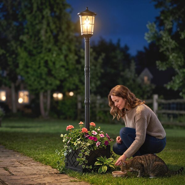 Outsunny Lampione Solare da Giardino con Vaso 2 Modalità di Luminosità Automatico, 41.5x41.5x202.5 cm, Nero | Aosom Italy