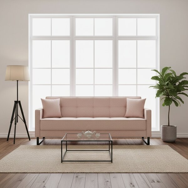 DecHome Divano Letto 3 Posti Moderno Vano Contenitore in Velluto Dimensioni 210x85x87 cm colore Rosa Antico - Legen