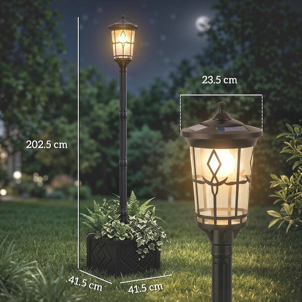 Outsunny Lampione Solare da Giardino con Vaso 2 Modalità di Luminosità Automatico, 41.5x41.5x202.5 cm, Nero | Aosom Italy
