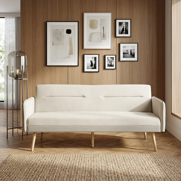DecHome Divano Letto Clic Clac 3 Posti Stile Scandinavo in Tessuto Effetto Velluto 185x84x83 cm colore Beige