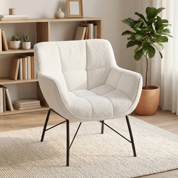 HOMCOM Poltrona Moderno con Schienale Curvato e Braccioli Integrati, 69x68x78,5 cm, Bianco e Crema | Aosom Italy