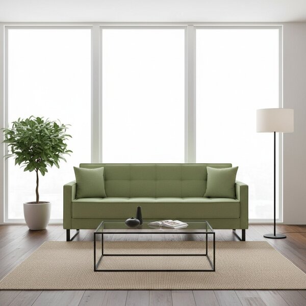 DecHome Divano Letto 3 Posti Moderno Vano Contenitore in Velluto Dimensioni 210x85x87 cm colore Verde Oliva - Legen