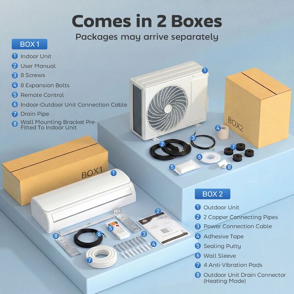 HOMCOM Climatizzatore Split con WiFi e kit di Installazione, 69x23,2x45 cm, Bianco | Aosom Italy