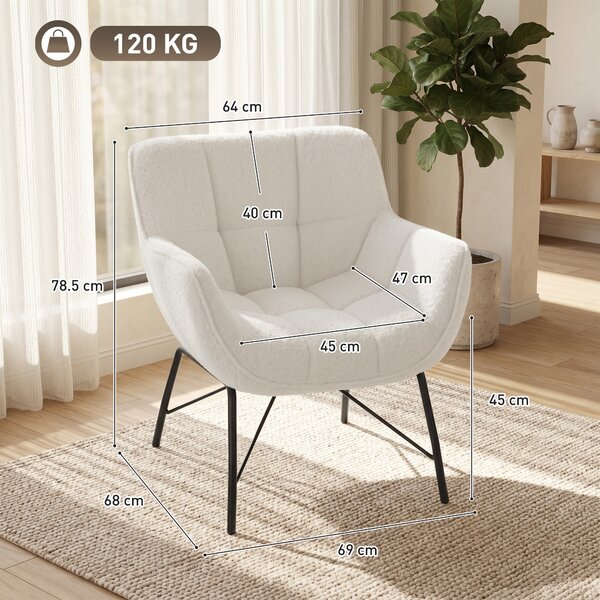 HOMCOM Poltrona Moderno con Schienale Curvato e Braccioli Integrati, 69x68x78,5 cm, Bianco e Crema | Aosom Italy