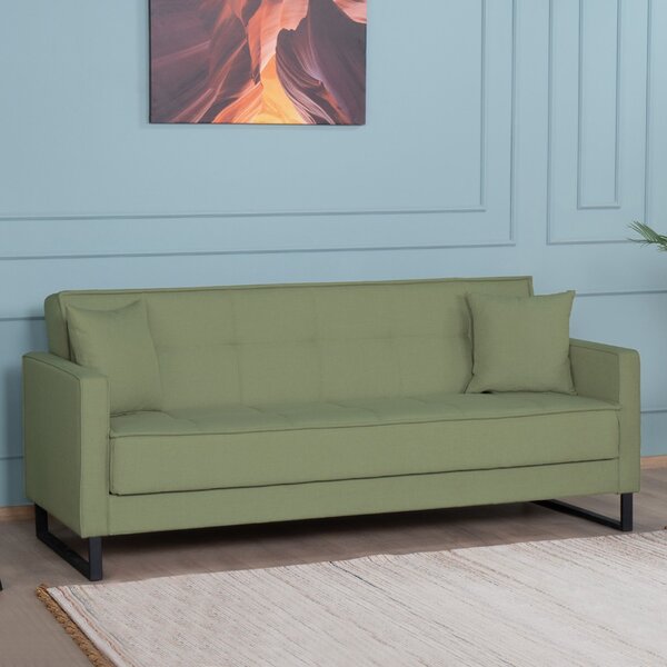 DecHome Divano Letto 3 Posti Moderno Vano Contenitore in Velluto Dimensioni 210x85x87 cm colore Verde Oliva - Legen