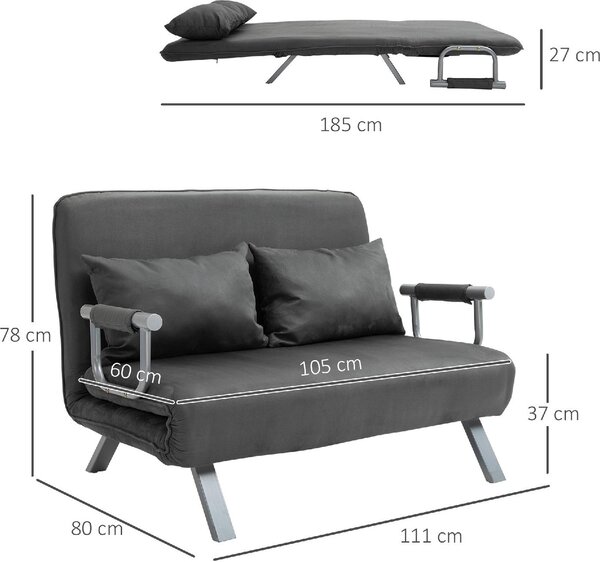 DecHome Divano Letto Clic-Clac 2 Posti Moderno in Tessuto scamosciato Dimensioni 111x80x78 cm colore Grigio Scuro
