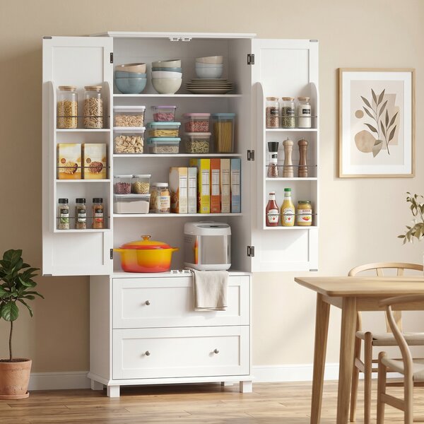 HOMCOM Armadio Alta da Cucina con 2 Porte, 2 Cassetti e Ripiani Regolabili, 80x39,5x184,5 cm, Bianco | Aosom Italy