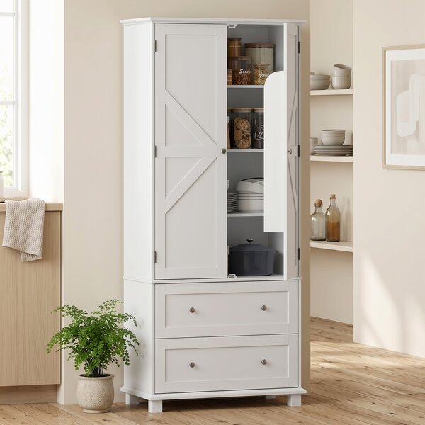 HOMCOM Armadio Alta da Cucina con 2 Porte, 2 Cassetti e Ripiani Regolabili, 80x39,5x184,5 cm, Bianco | Aosom Italy