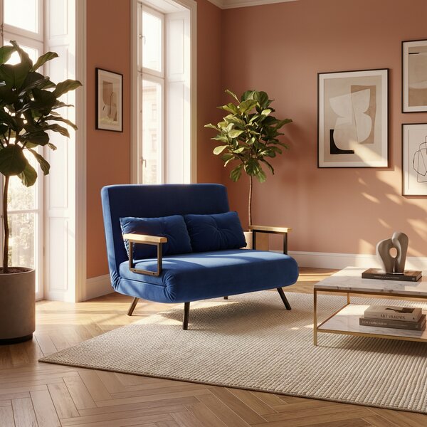 DecHome Divano Letto Clic-Clac 2 Posti Moderno in Velluto Dimensioni 102x73x81 cm colore Blu