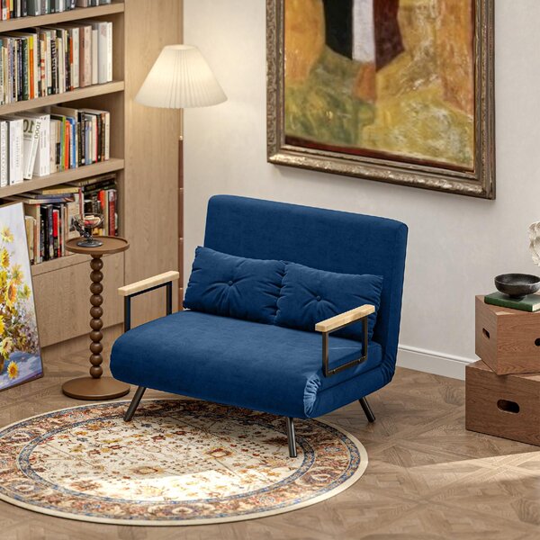DecHome Divano Letto Clic-Clac 2 Posti Moderno in Velluto Dimensioni 102x73x81 cm colore Blu
