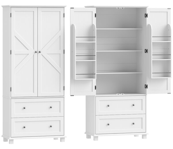HOMCOM Armadio Alta da Cucina con 2 Porte, 2 Cassetti e Ripiani Regolabili, 80x39,5x184,5 cm, Bianco | Aosom Italy