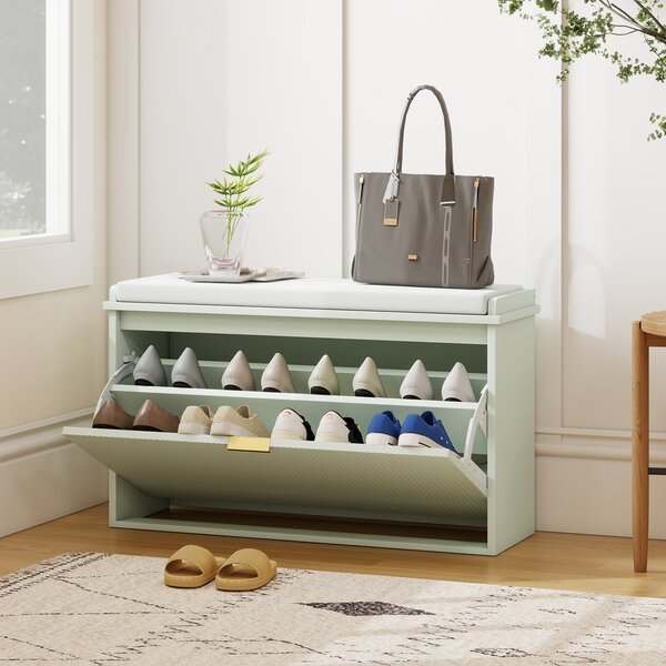 HOMCOM Panca Portascarpe con Cuscino Imbottito e Cassetto Ribaltabile per Corridoio e Camera, 80x26x47.5 cm, Verde | Aosom Italy