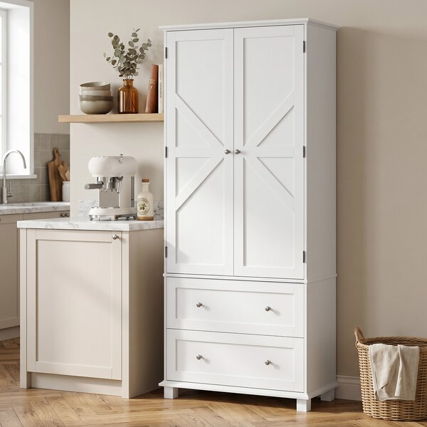 HOMCOM Armadio Alta da Cucina con 2 Porte, 2 Cassetti e Ripiani Regolabili, 80x39,5x184,5 cm, Bianco | Aosom Italy