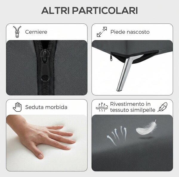 DecHome Divano Letto Clic-Clac 2 Posti Moderno in Tessuto scamosciato Dimensioni 111x80x78 cm colore Grigio Scuro