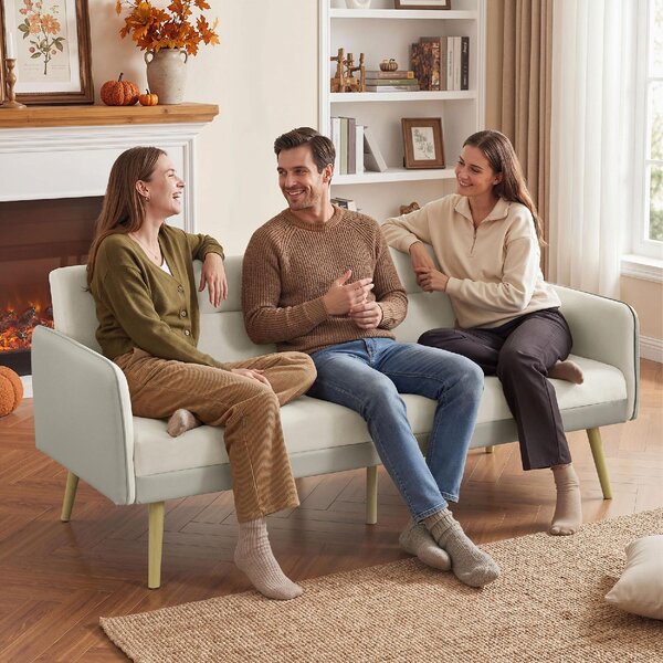 DecHome Divano Letto Clic Clac 3 Posti Stile Scandinavo in Tessuto Effetto Velluto 185x84x83 cm colore Beige