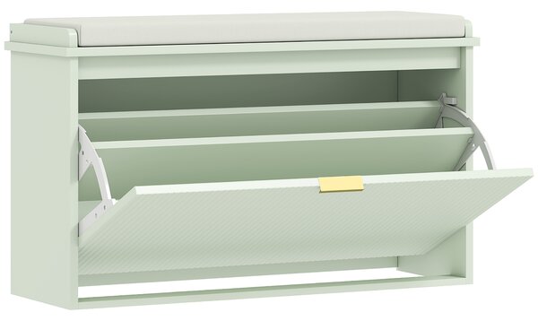 HOMCOM Panca Portascarpe con Cuscino Imbottito e Cassetto Ribaltabile per Corridoio e Camera, 80x26x47.5 cm, Verde | Aosom Italy