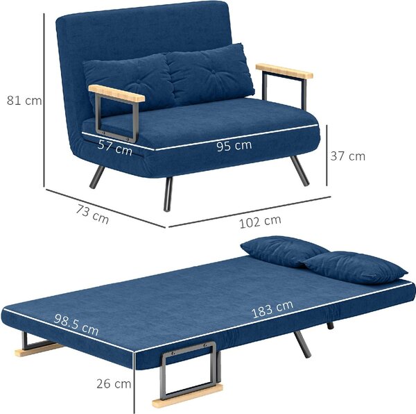 DecHome Divano Letto Clic-Clac 2 Posti Moderno in Velluto Dimensioni 102x73x81 cm colore Blu