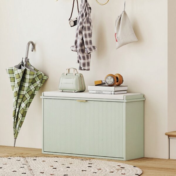 HOMCOM Panca Portascarpe con Cuscino Imbottito e Cassetto Ribaltabile per Corridoio e Camera, 80x26x47.5 cm, Verde | Aosom Italy