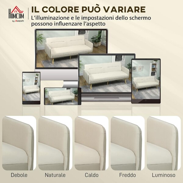 DecHome Divano Letto Clic Clac 3 Posti Stile Scandinavo in Tessuto Effetto Velluto 185x84x83 cm colore Beige