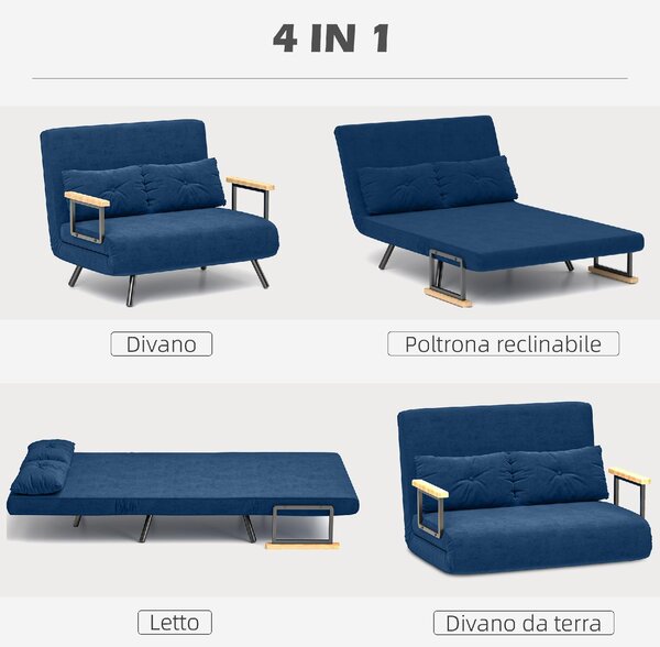 DecHome Divano Letto Clic-Clac 2 Posti Moderno in Velluto Dimensioni 102x73x81 cm colore Blu