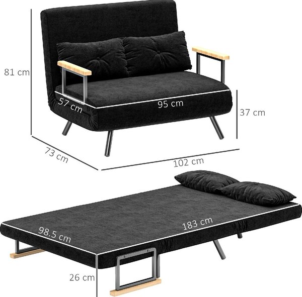 DecHome Divano Letto Clic-Clac 2 Posti Moderno in Velluto Dimensioni 102x73x81 cm colore Nero