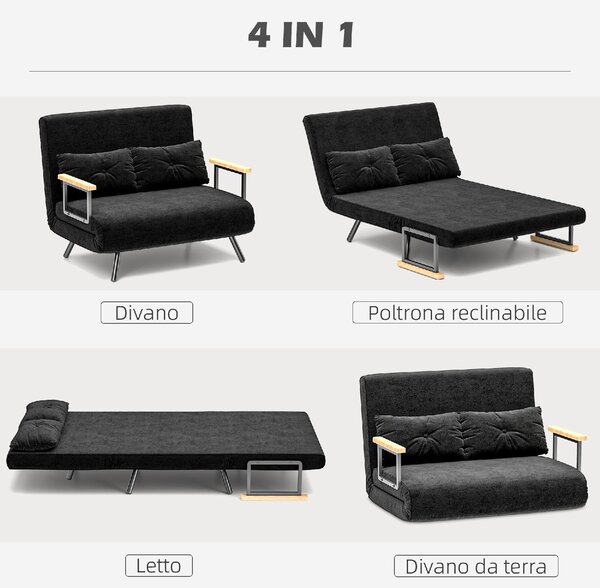 DecHome Divano Letto Clic-Clac 2 Posti Moderno in Velluto Dimensioni 102x73x81 cm colore Nero