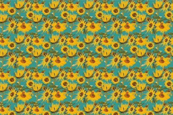 Carta da parati – Girasoli su sfondo blu