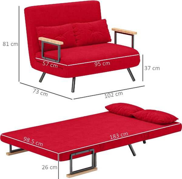 DecHome Divano Letto Clic-Clac 2 Posti Moderno in Velluto Dimensioni 102x73x81 cm colore Rosso