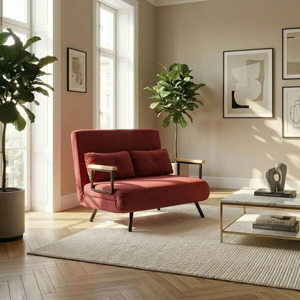 DecHome Divano Letto Clic-Clac 2 Posti Moderno in Velluto Dimensioni 102x73x81 cm colore Rosso