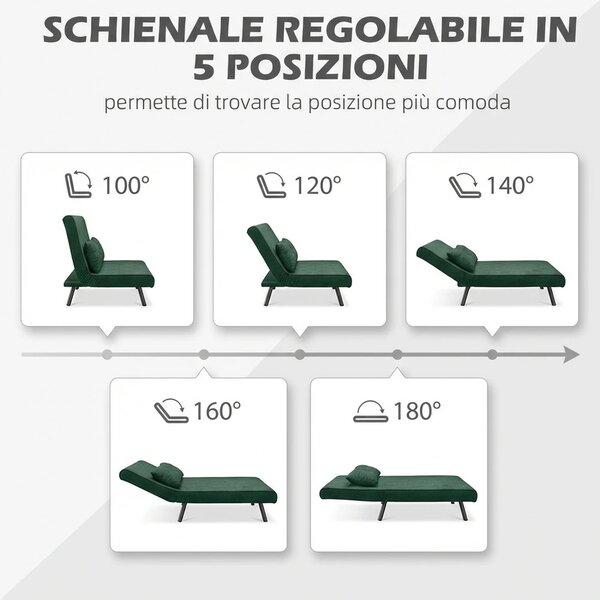DecHome Divano Letto Clic-Clac 2 Posti Moderno in Velluto Dimensioni 102x73x81 cm colore Verde