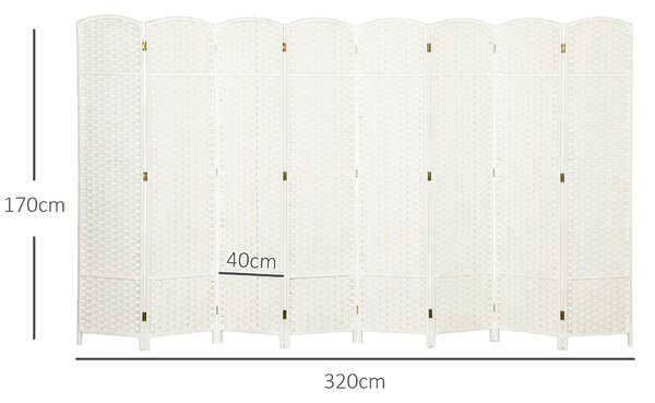 HOMCOM Paravento 8 Parti pieghevole per Casa, Soggiorno e Camera da Letto, 320x 1,6x170 cm, Bianco | Aosom Italy