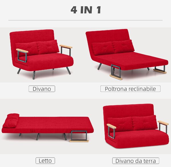 DecHome Divano Letto Clic-Clac 2 Posti Moderno in Velluto Dimensioni 102x73x81 cm colore Rosso