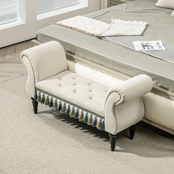 HOMCOM Panca Vintage imbottita fino a 150 kg, 117x40x58 cm, Beige | Aosom Italy
