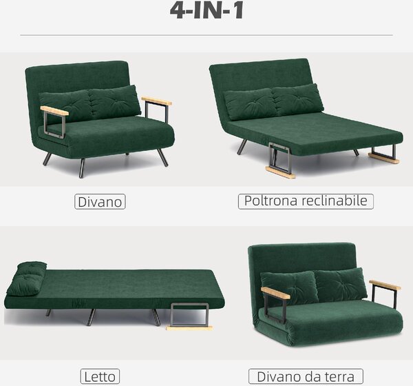 DecHome Divano Letto Clic-Clac 2 Posti Moderno in Velluto Dimensioni 102x73x81 cm colore Verde