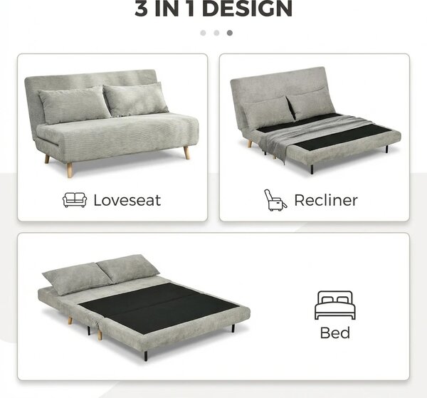 DecHome Divano Letto Clic-Clac 2 Posti Scandinavo in Tessuto effetto Lino Dimensioni 141x90 cm colore Grigio