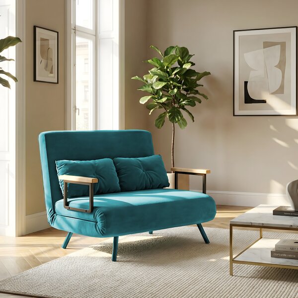 DecHome Divano Letto Clic-Clac 2 Posti Moderno in Velluto Dimensioni 102x73x81 cm colore Verde Acqua