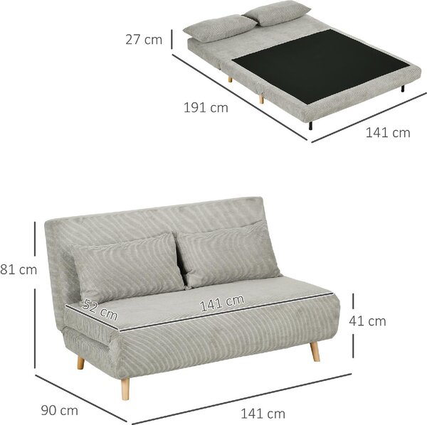 DecHome Divano Letto Clic-Clac 2 Posti Scandinavo in Tessuto effetto Lino Dimensioni 141x90 cm colore Grigio