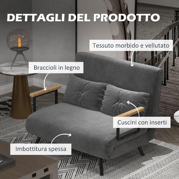 DecHome Divano Letto Clic-Clac 3 in 1 2 Posti Tessuto Effetto Velluto Schienale Reclinabile Imbottitura Spessa Ideale per Soggiorno e Camera Ospiti